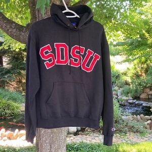 Vintage Classic Champion Black Hoodie with Red SDSU Applique